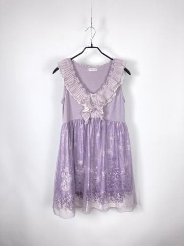 light purple pleats lace dress