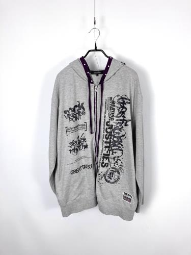 punk lettering grey hood zip-up