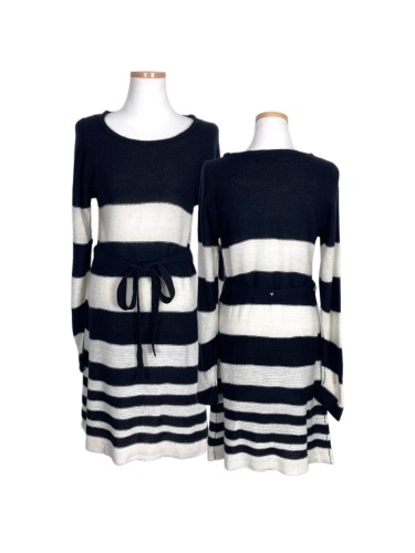 glitter stripe belted knit dress