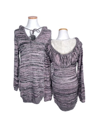 melange pink pompom hood knit dress