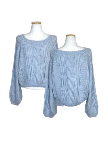 sky-blue cable crop sweater