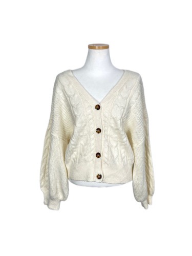 ivory cable v-neck crop knit cardigan