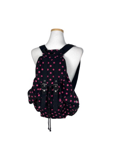 black pink polka-dot string backpack