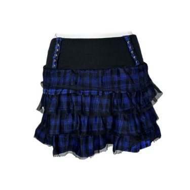 blue check lace tired skirt