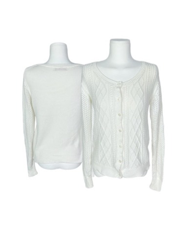 white pattern knit cardigan