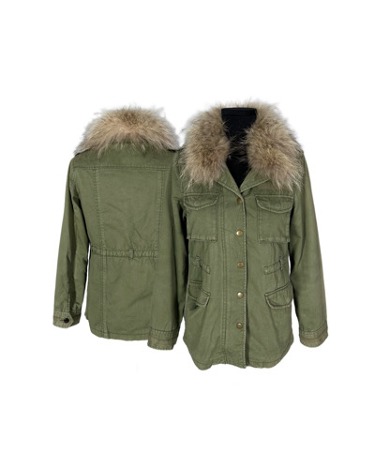 olive fur collar military jacket