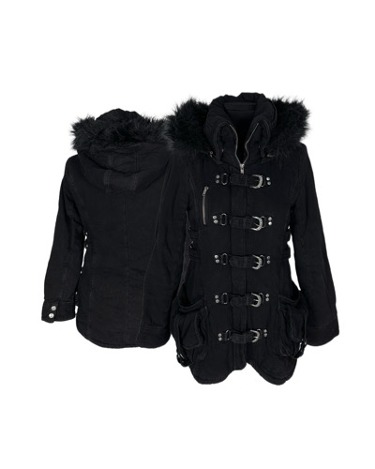 black denim strap hood jacket