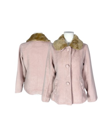 lolita pink ribbon fur collar coat