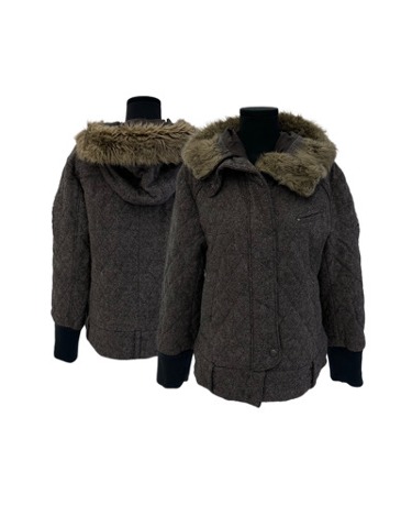 brown fur hood quilting jacket