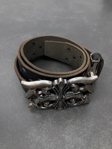 gothic cross brown leather belt