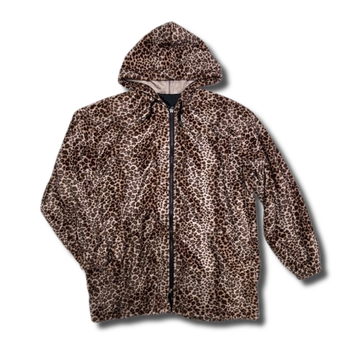 leopard fleece hood zip-up