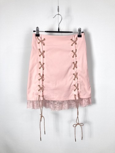 pink lace-up lace skirt