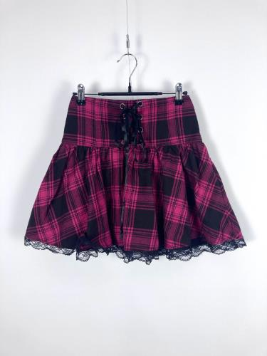hot pink tartan check lace-up skirt