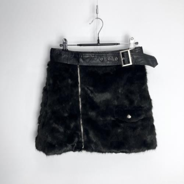belted pocket fur skirt