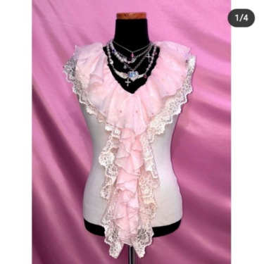 Pink lace cascade sleeveless top
