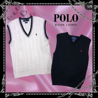 POLO sleeveless knit(White/Black)