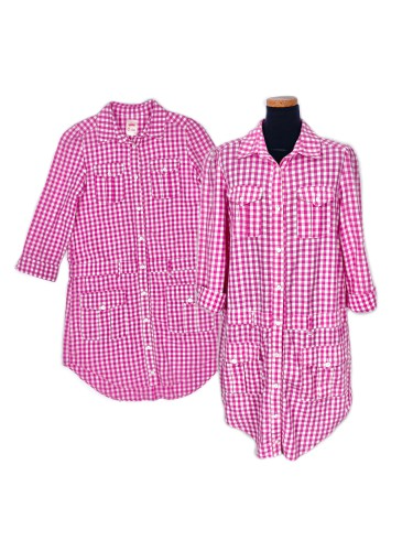 pink check pattern shirt dress