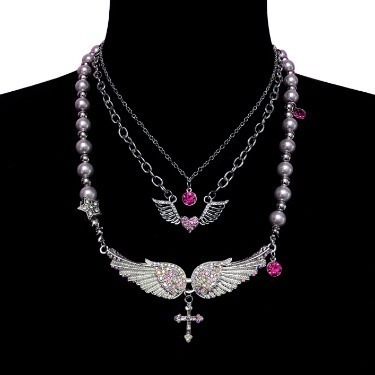 Angelic Cross Wing Necklace + Angelic Heart Layered Necklace