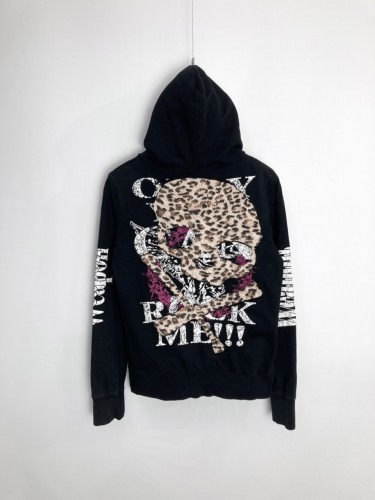 punk leopard skull hood zip-up