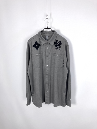melange grey embroidery patch shirt