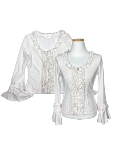 white frill lace slim zip-up