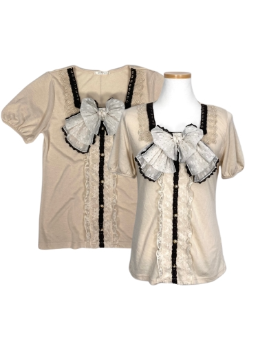 ribbon frill square-neck blouse