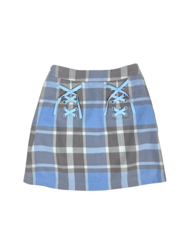 blue lace-up check skirt