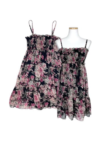 L&#039;est Rose flower pattern black dress