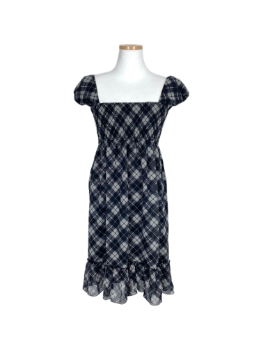 check pattern square-neck dress