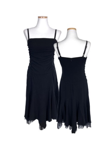 black shirring line flare dress