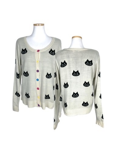 cat pattern jacquard knit cardigan