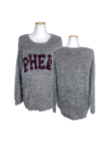 grey hairy lettering sweater
