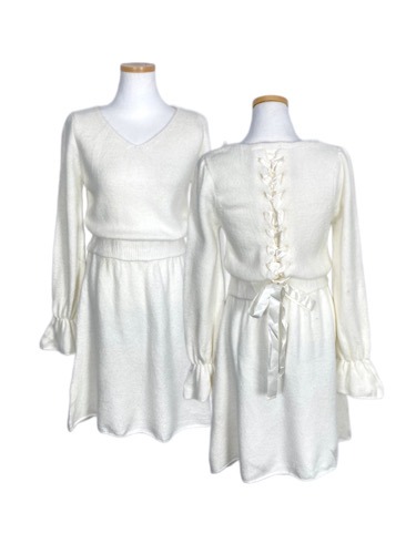 white lace-up ribbon knit dress