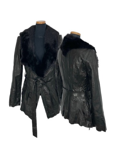lambskin belted fur leather jacket