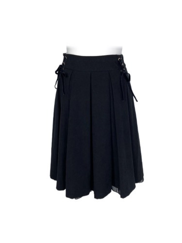 lace-up waist box pleats skirt