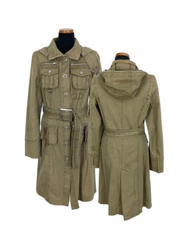 grunge military belted hood coat