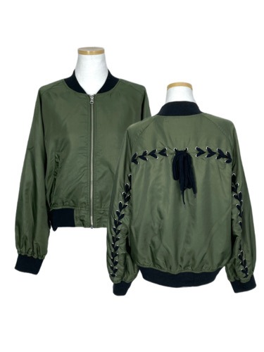 lace-up detail khaki bomber jacket