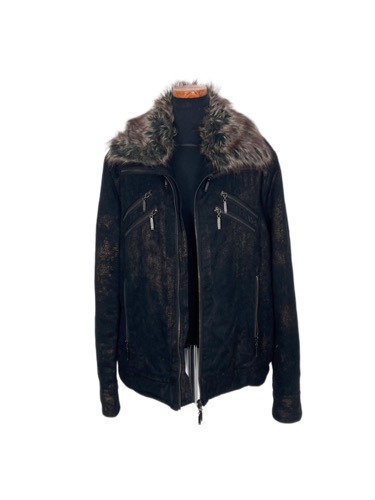 grunge texture fur zip-up jacket