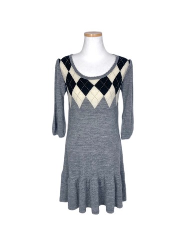 L&#039;est Rose argyle knit flare dress