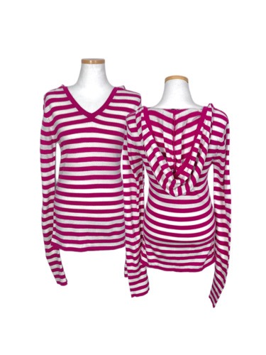 pink stripe knit hood t-shirt