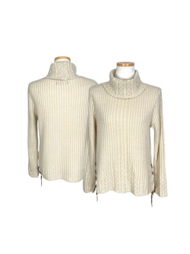 ivory ribbed lace-up turtle-neck knit