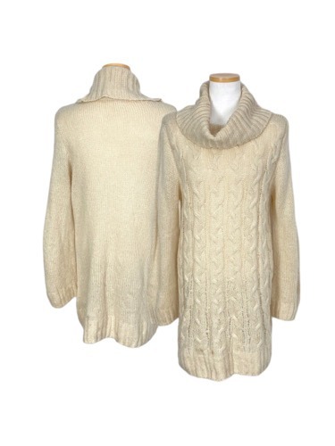 ivory cable turtle-neck knit dress