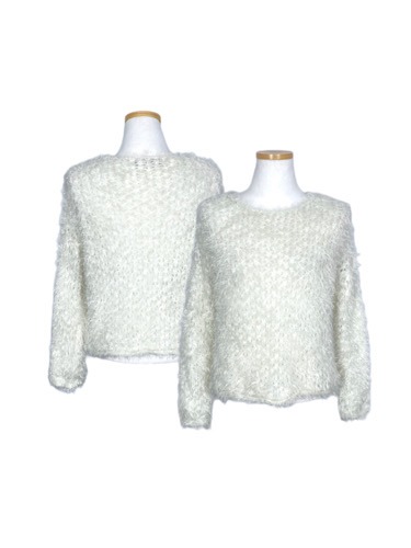 white hairy net crop sweater