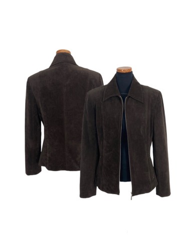 brown short zip-up jacket