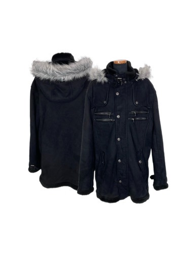 black suede fur hood over jacket