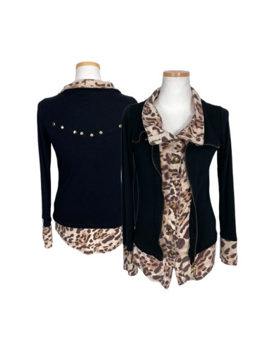 leopard layered blouse cardigan