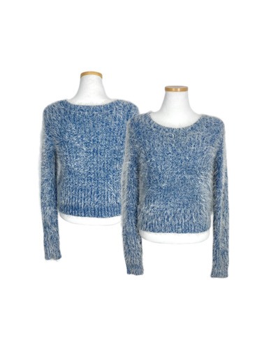 white hairy blue crop knit