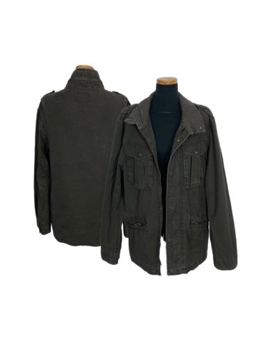 military khaki pocket zip-up jacket