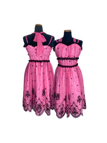 pink lace halter-neck dress
