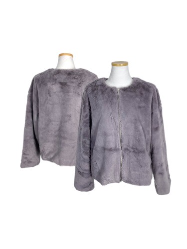 purple faux fur zip-up jacket